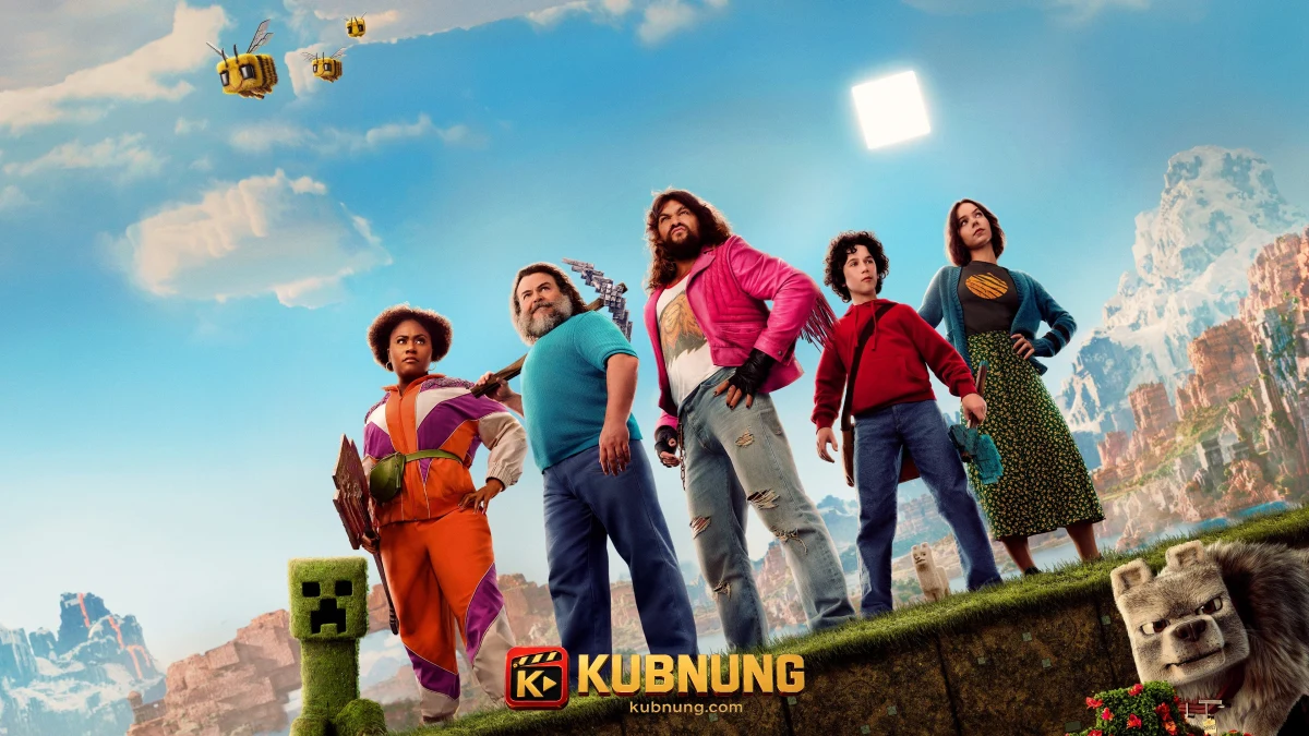 สตีฟและกลุ่มนักผจญภัยในโอเวอร์เวิลด์จาก A Minecraft Movie
