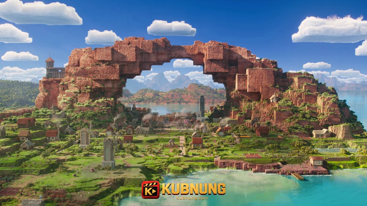 หมู่บ้านทรงลูกบาศก์ในโอเวอร์เวิลด์จาก A Minecraft Movie