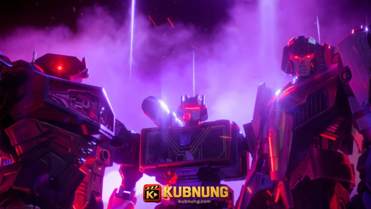 กลุ่มจักรกลท่ามกลางแสงสีม่วงใน Transformers One